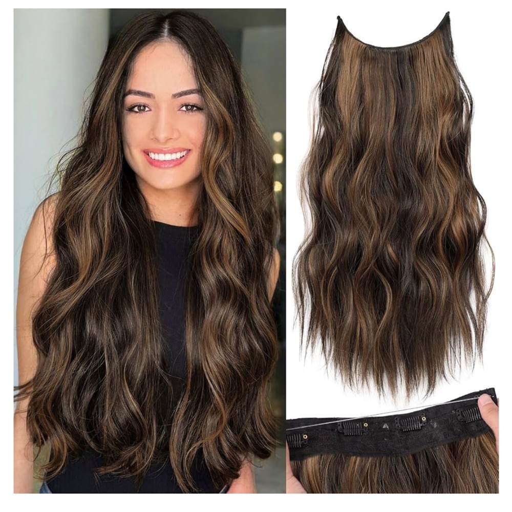 Chocolate brown with chestnut bayalage halo extensions